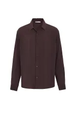 Basıc Oversize Uzun Kollu Modal Karışımlı Gömlek Kahve