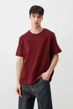 Kısa Kollu Boxy Fit Tişört Bordo