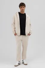 Sweat à capuche oversize basique zippé couleur pierre