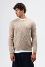 Oversize Patterned Knit Sweater, Beige