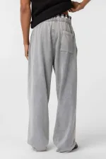 Yıkamalı Bel Detaylı Baggy Eşofman Alt Gri