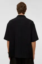 Oversize Striped Short-Sleeved Modal Fabric Shirt, Black