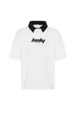 Polo Yaka Oversize Baskılı Tişört Ekru