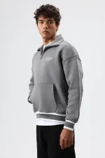 Sweat-shirt oversize à col polo, gris foncé