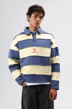 Sweat-shirt oversize à rayures imprimées bleu