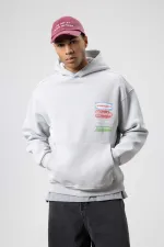 Oversize Yıkamalı Baskılı Kapüşonlu Sweatshirt Açık Gri