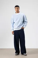 Oversize Yaka Nakış Detaylı Sweatshirt Bebe Mavi