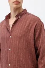 Çizgili Oversize Gömlek Bordo
