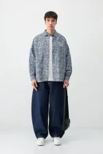 Chemise à carreaux à manches longues, bleu marine.