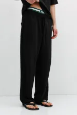 Fitilli Dokulu Baggy Eşofman Alt Siyah