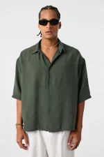 Oversize Short Sleeve Modal Fabric Shirt Khaki