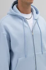 Basic Zip-Up Oversize Hooded Sweatshirt Baby Blue