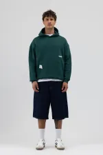 Sweat-shirt à capuche oversize imprimé, bleu marine