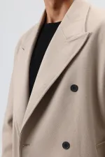 Oversize Kruvaze Kaşe Kaban Bej