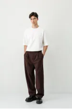 Baggy Fit Pleated Trousers, Brown