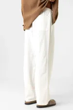 Pantalon ample en lin avec taille élastiquée, écru