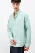 Chemise basique oversize en coton et lin menthe