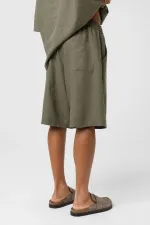 Oversize Keten Şort Haki