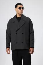 Veste courte oversize croisée en cachemire, anthracite