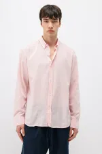 Chemise basique oversize en coton et lin rose