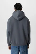 Sweat à capuche basique oversize délavé, gris fumé