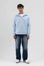 Basic Zip-Up Stand-Up Collar Sweatshirt Baby Blue