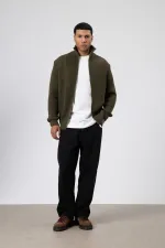 Oversize Zip-Up Knit Cardigan, Khaki