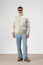 Doudoune oversize en velours, écru