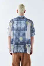 Patterned Corduroy Oversize Shirt Pattern-8