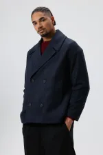 Veste courte oversize croisée en cachemire, bleu marine