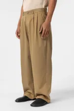 Baggy Fit Pileli Kumaş Pantolon Haki