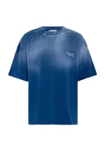 T-shirt oversize délavé avec détail texte, indigo