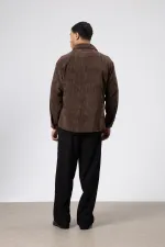 Oversize Dokulu Gömlek Kahve