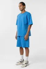 Basic Oversize Şort Takım Mavi