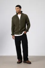 Oversize Zip-Up Knit Cardigan, Khaki