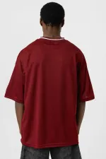 Baskılı Oversize Forma Tişört Bordo