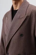 Oversize Kruvaze Kaşe Kaban Açık Kahve