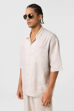 Double Pocket Oversize Linen Shirt, Beige