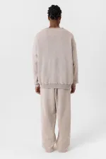 Premıum Yıkamalı Yırtık Detaylı Oversize Eşofman Takım Taş