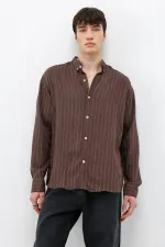 Çizgili Oversize Gömlek Kahve