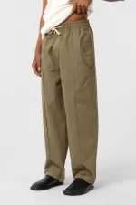 Pantalon ample en gabardine à lacets, kaki