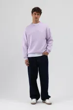 Sweat-shirt oversize à col rond imprimé lilas