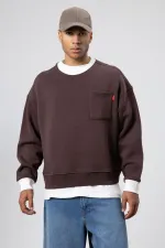 Sweat-shirt oversize à col rond avec poche, marron