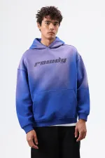 Sweat à capuche oversize imprimé délavé bleu marine