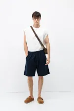 Short oversize en lin bleu marine