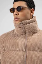 Oversize Kadife Şişme Mont Vizon