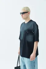 Washed Oversize T-Shirt with Pocket Detail, Black