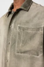 Yıkamalı Kısa Kollu Oversize Gömlek Haki