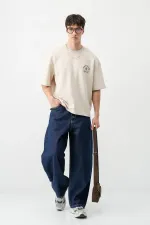 Kısa Kollu Boxy Fit Baskılı Tişört Taş