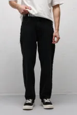 Yan Dikiş Detaylı Baggy Jean Siyah